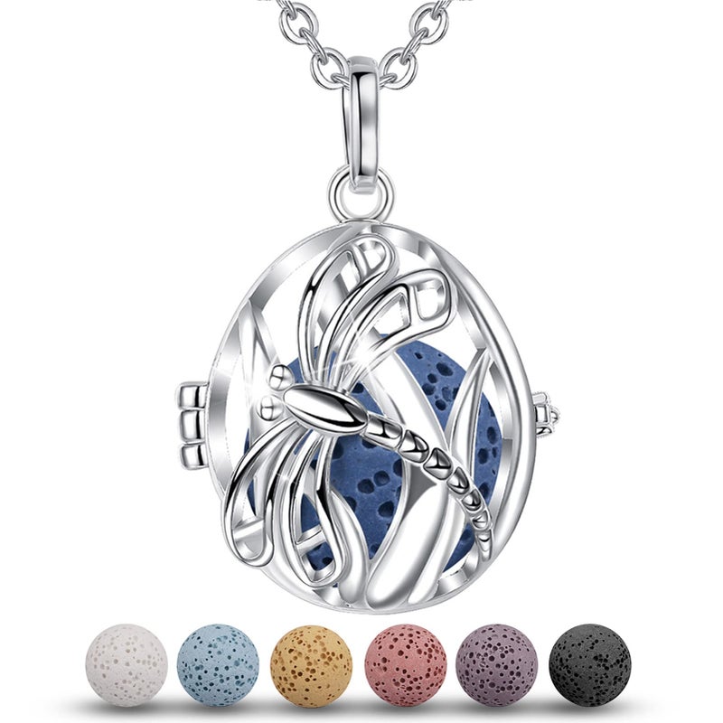 INFUSEU Aromatherapy Necklace Dragonfly Pendant for Women Essential Oil Diffuser Jewelry Large Lava Rock Stone Unique Aroma Perfume Spiritual Gifts for Meditation Yoga - Image 1